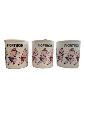 Pigathon Pig Coffee Mugs Set of 3 Vintage 1980's England 3.5"